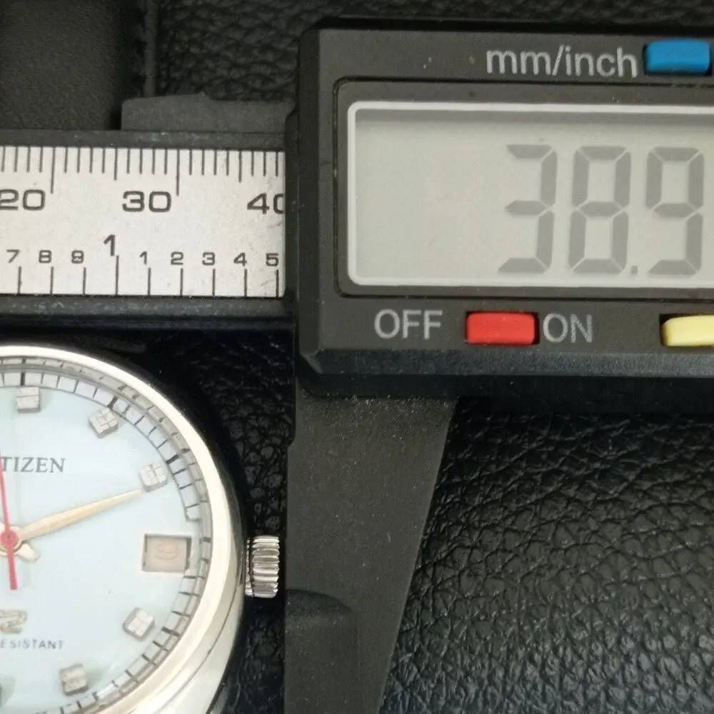 Vintage 1981 Citizen Manual Wound Mens Silver Watch W/Date & Red accents